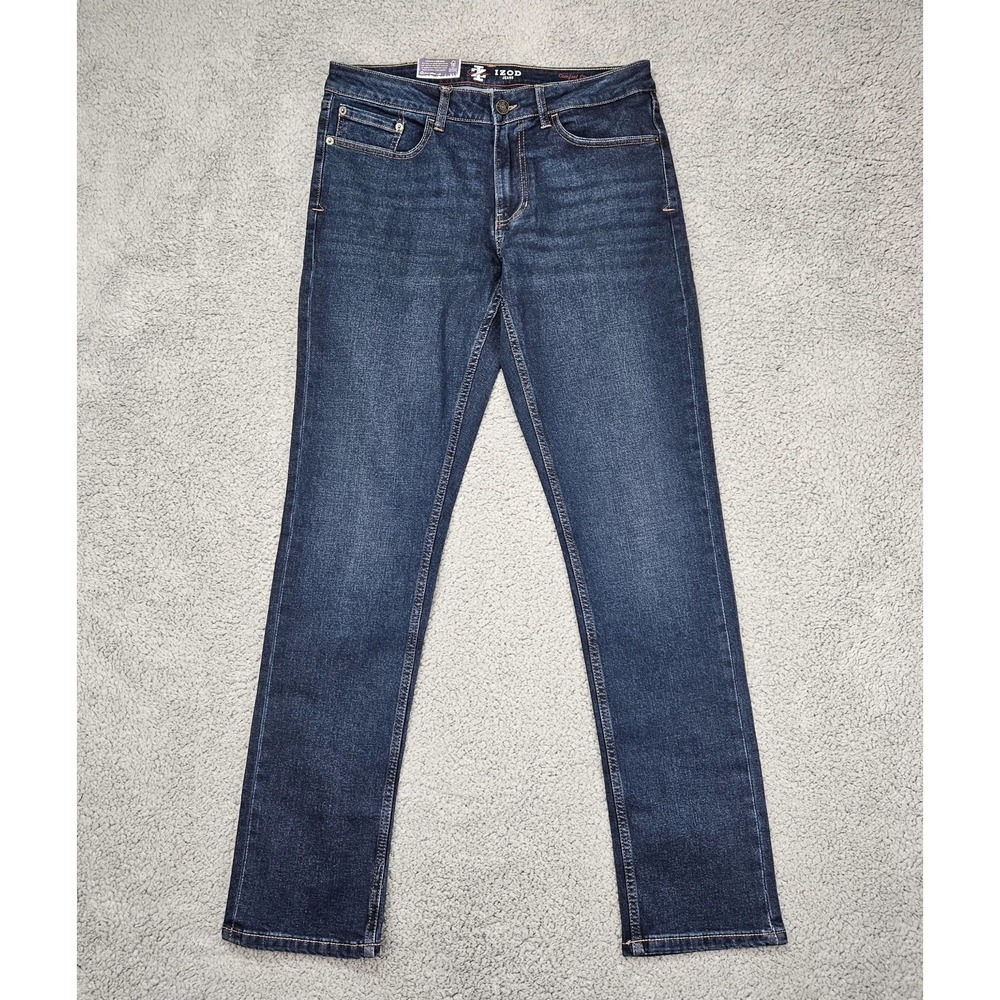 IZOD Saltwater Jeans Men's 32x34 Straight Fit Comfort Stretch Dark Wash Denim - Picture 2 of 13